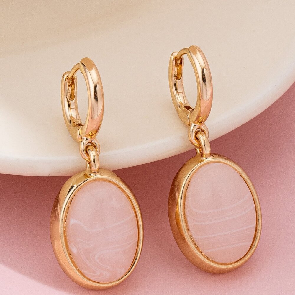 Rose Quartz-Oval Stone Drop Hoop Earring